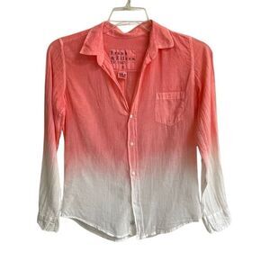 Frank & Eileen Barry dip dye ombre button up blouse women’s S coral pink neon